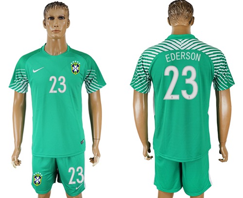 Brazil #23 Ederson Green Goalkeeper Soccer Country Jersey
